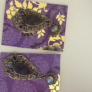 Authentic Original Vintage Style Gold Earrings with Purple and Blue Accents